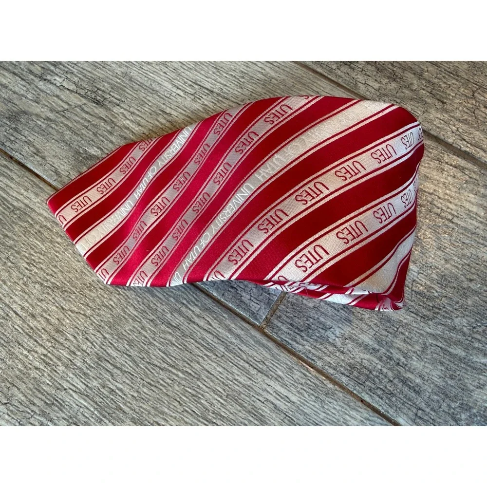 Fan Frenzy University of Utah Utes Necktie Novelty Red White Logo Stripe Mens